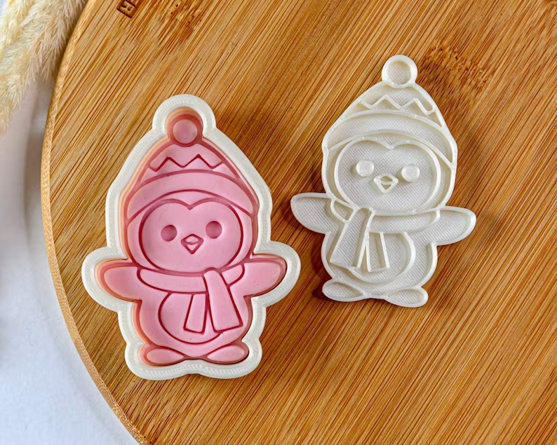 Natale Peunguin Cookie Cutter + Timbro pinguino stampino per biscotti cookie cutter
