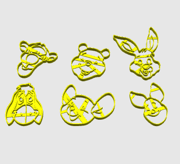 Winnie Set of 6 Cookie Cutters Pooh Tigger tigro Piglet Rabbit Roo Eeyore v8