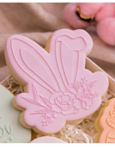 orecchie coniglio con fiori pasqua debosser Cookie Cutter Fondant Biscuit Icing Bake stampino biscotti
